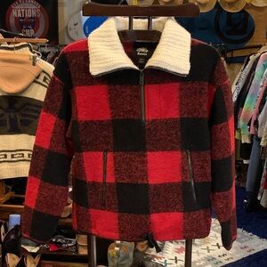 Roots Red and Black Plaid 1/4 Zip-Up Sweater